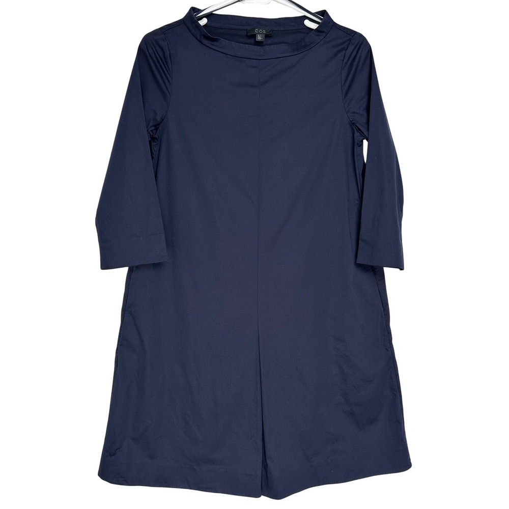 COS Minimalist Retro Cotton A-Line Shift Dress Navy Blue 2‎